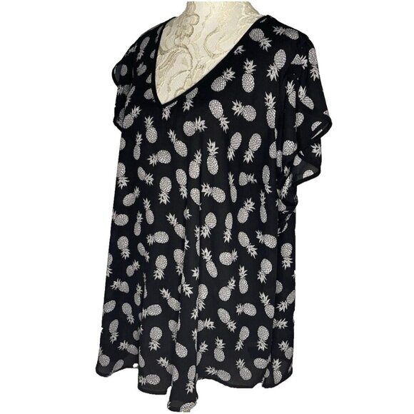 Torrid sz 4 Georgette Tulip Short Sleeve Blouse Vneck Blouse Top Shirt Pineapple - Picture 6 of 10